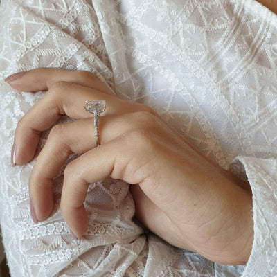 3.9 CT Emerald cut Diamond cathedral Engagement Moissanite Ring