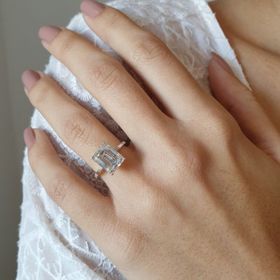 3.9 CT Emerald cut Diamond cathedral Engagement Moissanite Ring