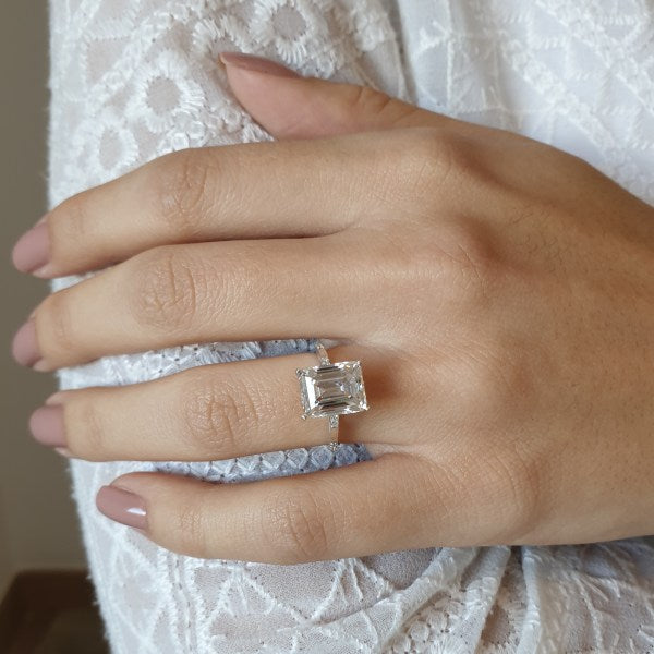 3.9 CT Emerald cut Diamond cathedral Engagement Moissanite Ring