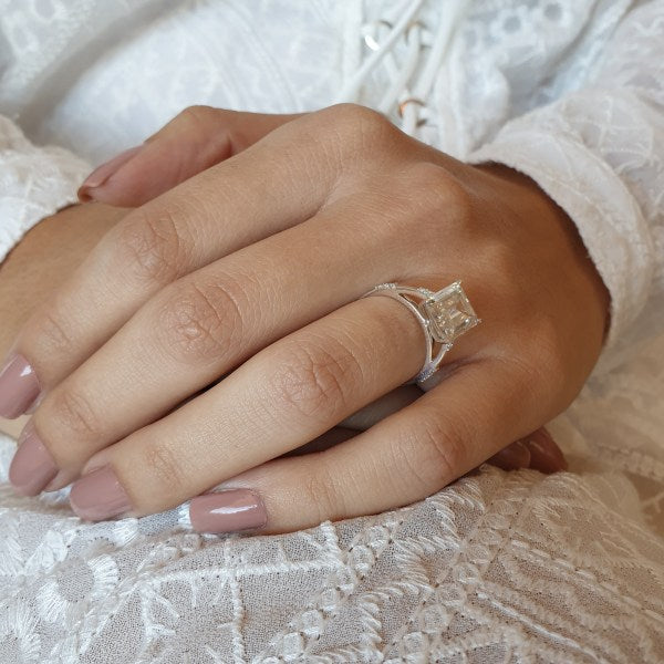 3.9 CT Emerald cut Diamond cathedral Engagement Moissanite Ring