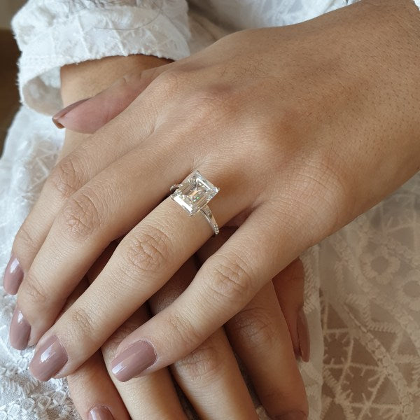 3.9 CT Emerald cut Diamond cathedral Engagement Moissanite Ring