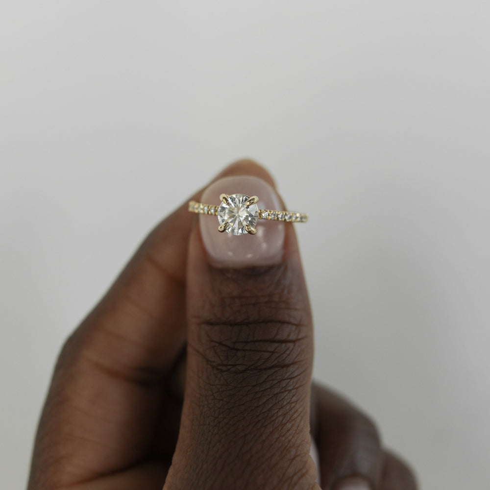 1.50CT Round Moissanite Pave Diamond Engagement Ring