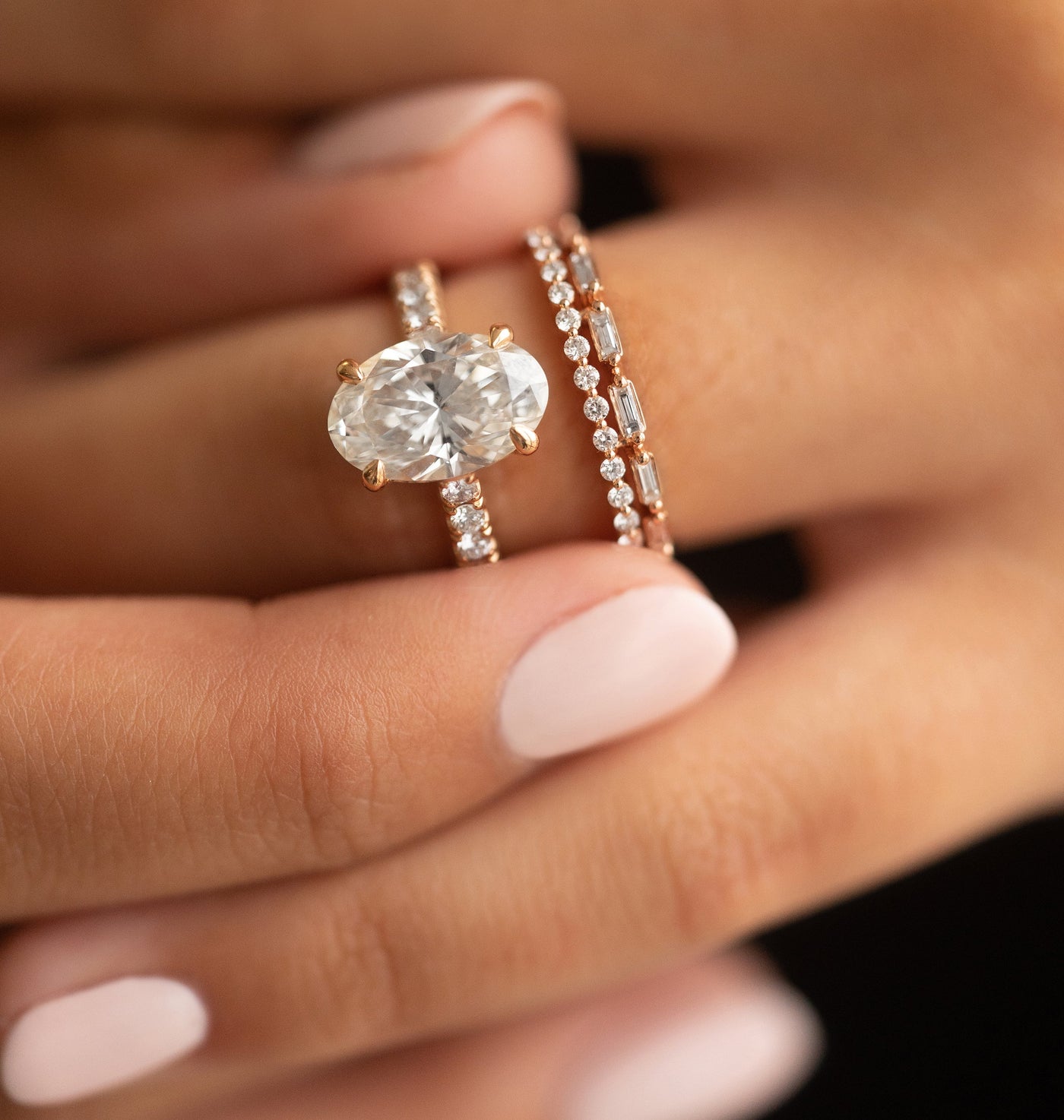 0.38ct Round And Baguette Cut Moissanite Diamond Stackable Wedding Band