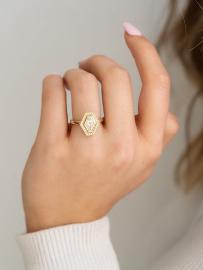 1.0CT Lozenge  Moissanite Diamond HaloEngagement Ring