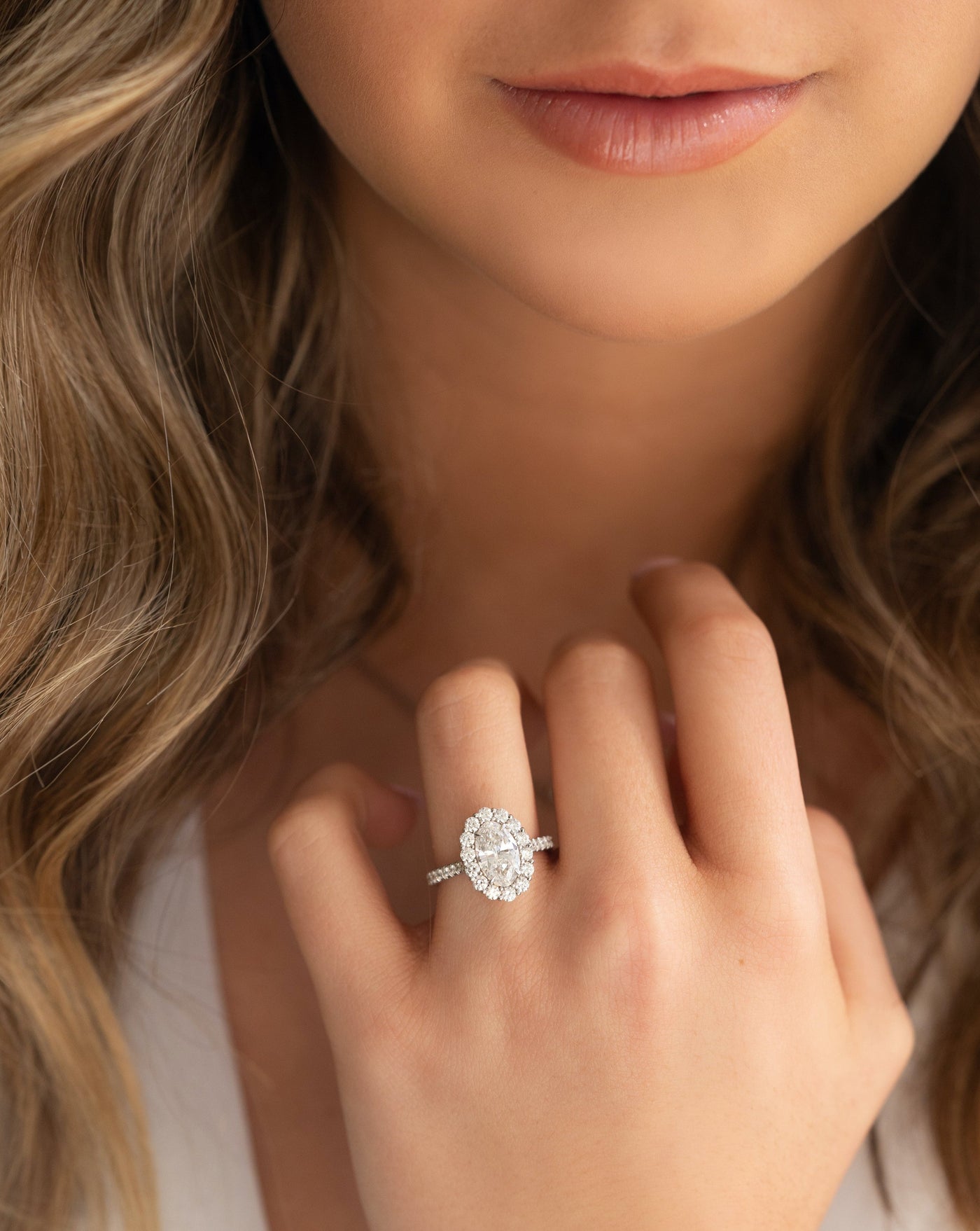 1.52ct Oval Cut Moissanite Halo Pave Diamond Engagement Ring