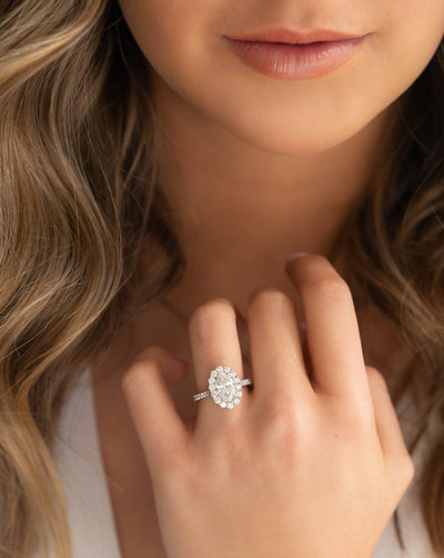 1.52ct Oval Cut Moissanite Halo Pave Diamond Engagement Ring
