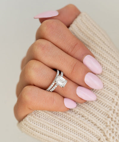 1.51ct Emerald Cut Moissanite Diamond Hidden Halo Engagement Ring