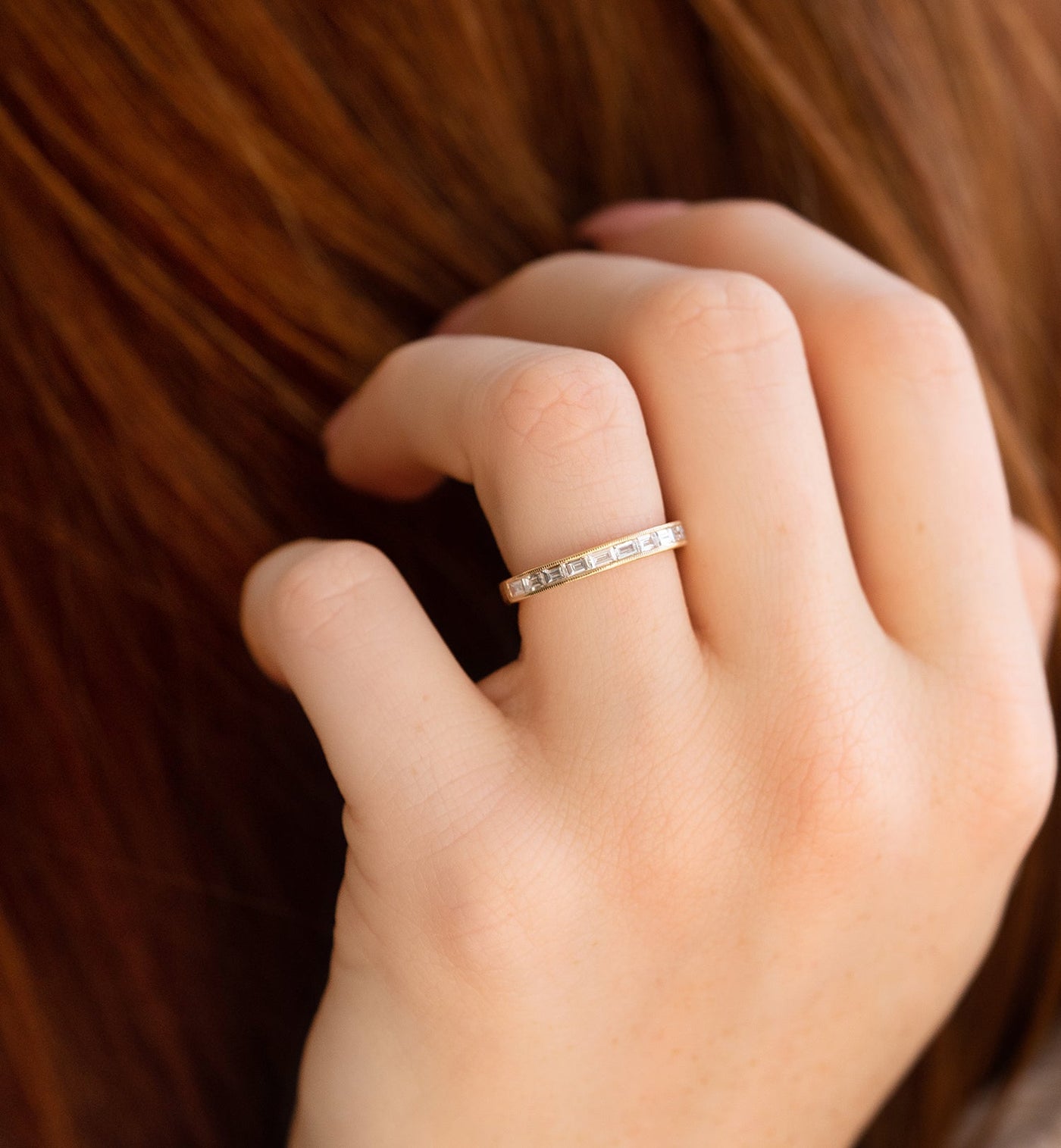 0.65ct Baguette Cut Moissanite Channel Diamond Wedding Band 