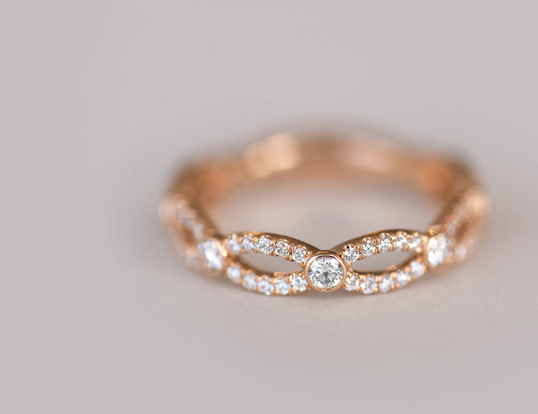 0.35ct Round Cut Petite Moissanite Diamond Criss Cross Wedding Band