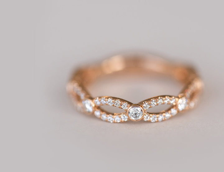 0.35ct Round Cut Petite Moissanite Diamond Criss Cross Wedding Band