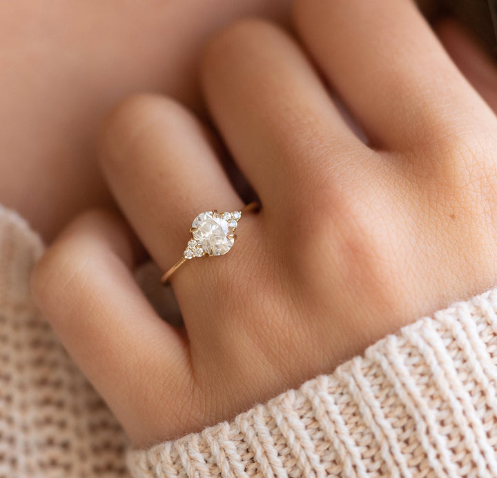 1.26CT Oval Cut Cluster Moissanite Four Prong Diamond Engagement Ring