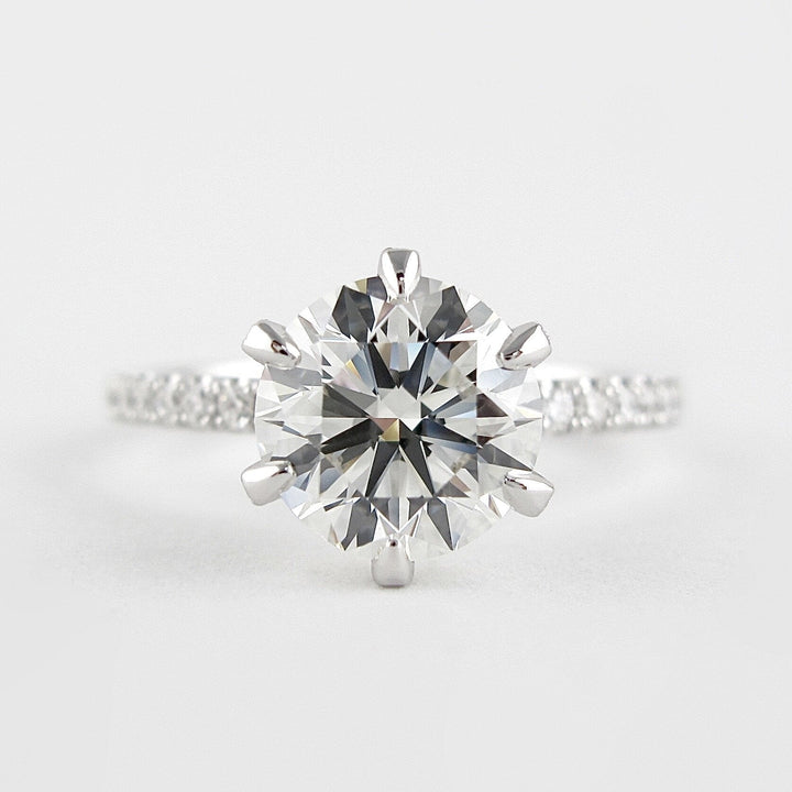 1.0CT Round Cut Six Prongs Moissanite Pave Diamond Engagement Ring