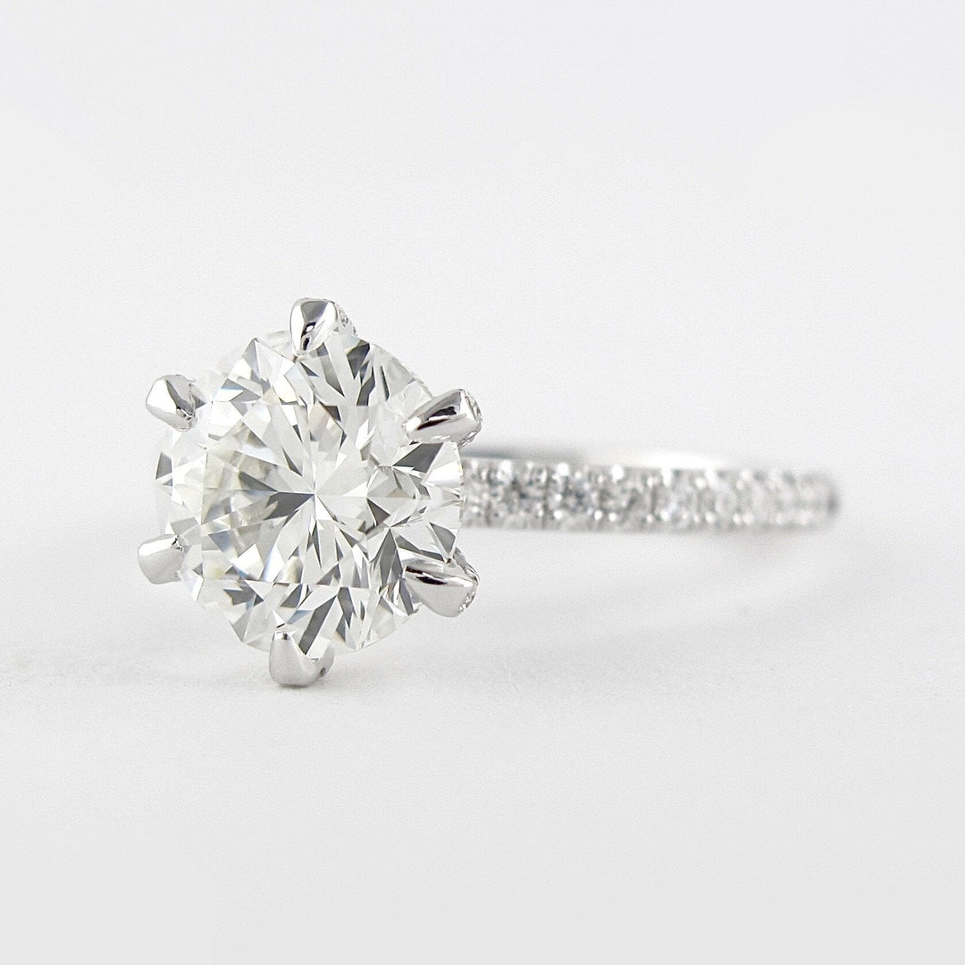 1.0CT Round Cut Six Prongs Moissanite Pave Diamond Engagement Ring