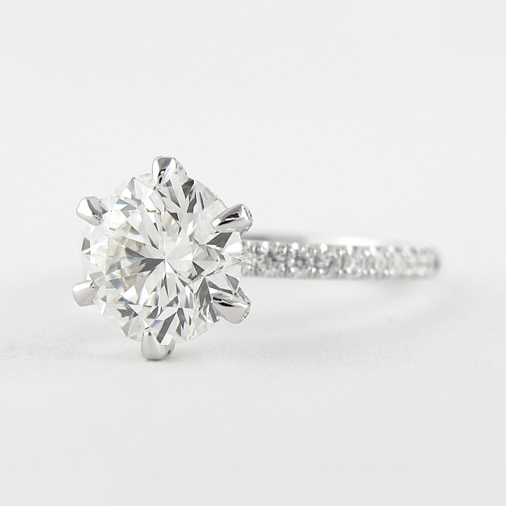 1.0CT Round Cut Six Prongs Moissanite Pave Diamond Engagement Ring