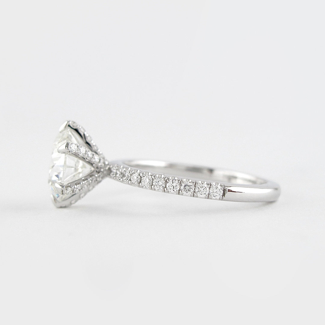 1.0CT Round Cut Six Prongs Moissanite Pave Diamond Engagement Ring