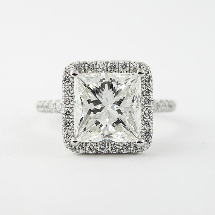 2.0 CT Princess Cut Halo Moissanite Engagement Ring