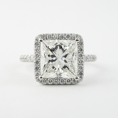 2.0CT Princess Cut Halo Moissanite Diamond Engagement Ring