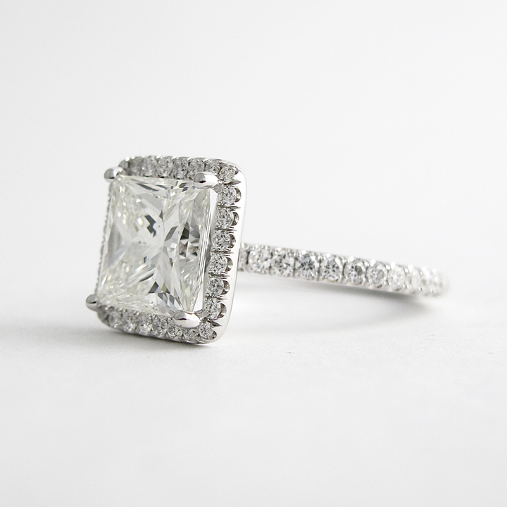 2.0CT Princess Cut Halo Moissanite Diamond Engagement Ring