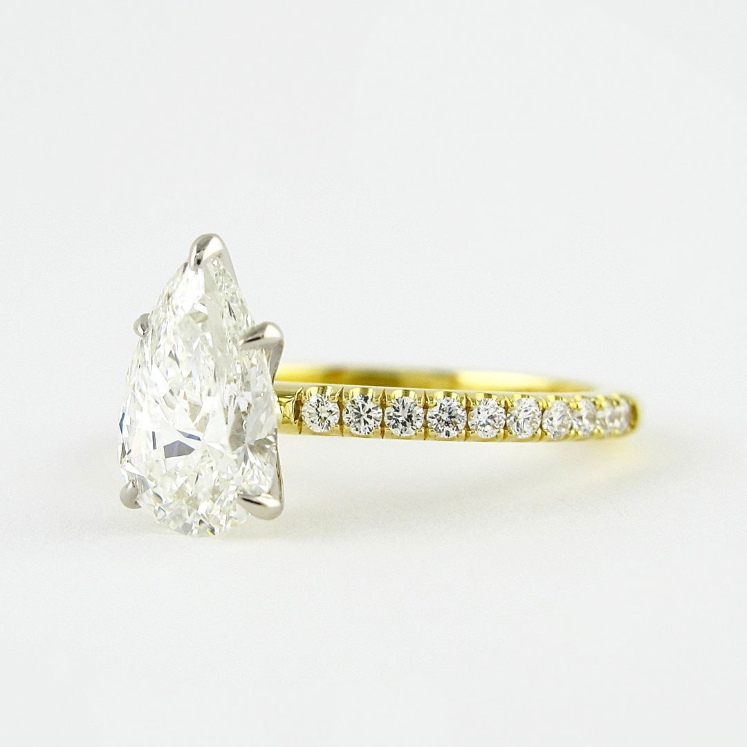 0.94CT Pear Cut Five Prongs Moissanite Pave Diamond Engagement Ring