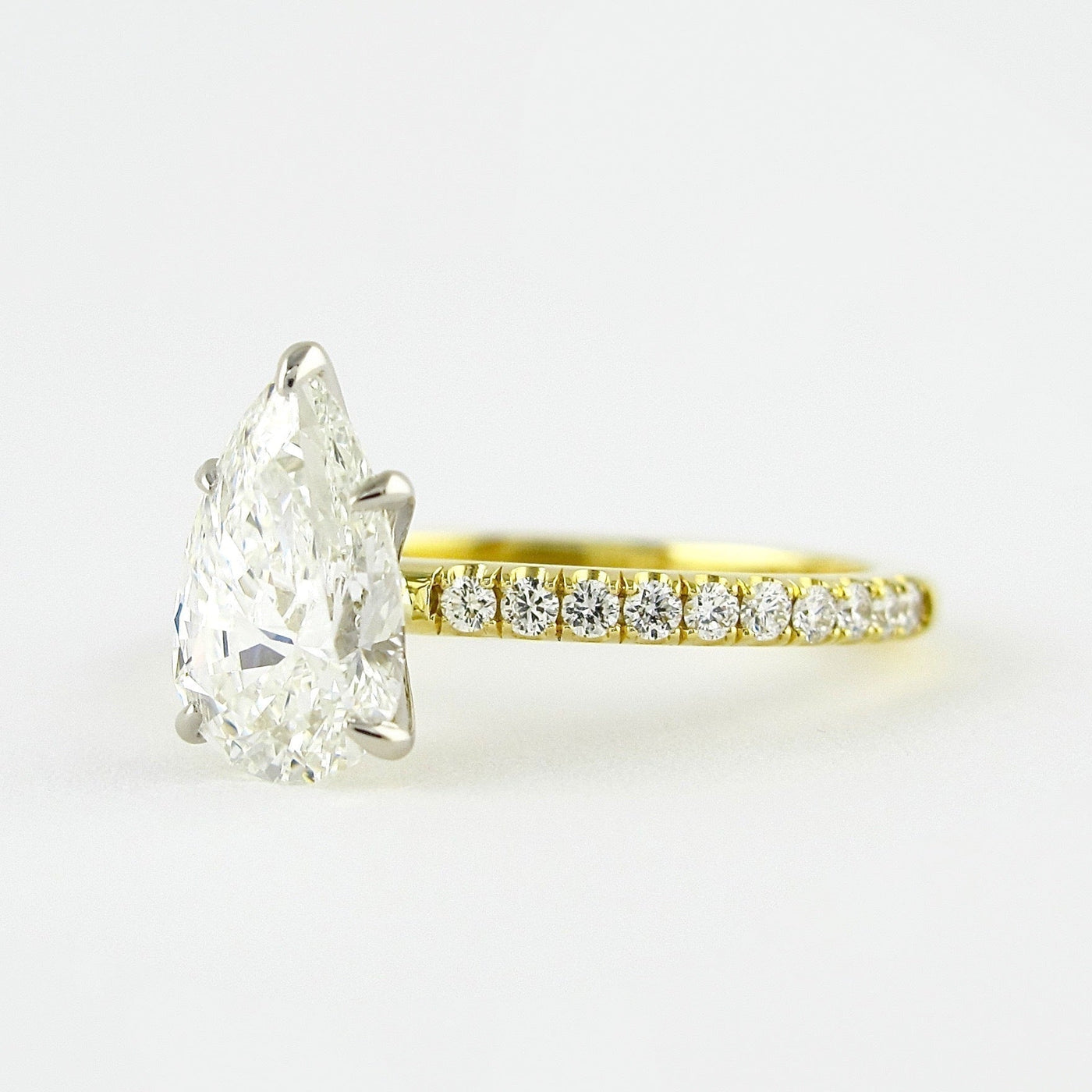 0.94CT Pear Cut Five Prongs Moissanite Pave Diamond Engagement Ring