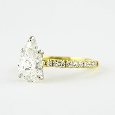 0.94CT Pear Cut Five Prongs Moissanite Pave Diamond Engagement Ring