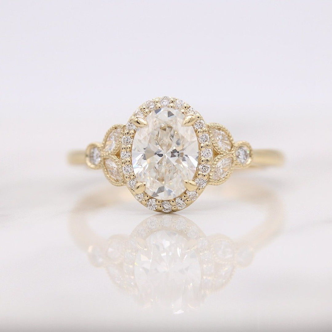 1.0ct Oval Cut Halo Moissanite Diamond Engagement Ring