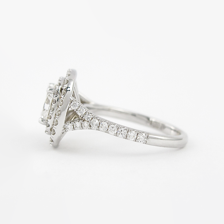 0.95CT Cushion Cut Double Halo Moissanite Engagement Ring