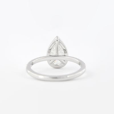 1.50CT Pear Cut Round Halo 3 Prongs Moissanite Engagement Ring