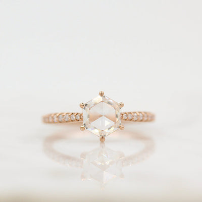 1ct Hexagon Cut Pave Moissanite Diamond Engagement Ring