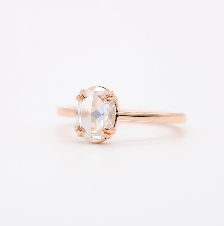 2ct Oval Rose Cut Solitaire Moissanite Diamond Engagement Ring
