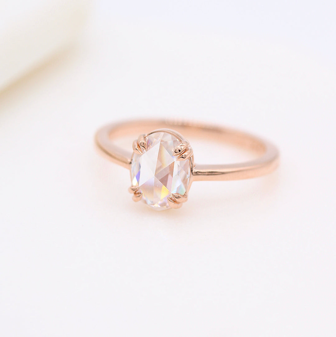 2ct Oval Rose Cut Solitaire Moissanite Diamond Engagement Ring
