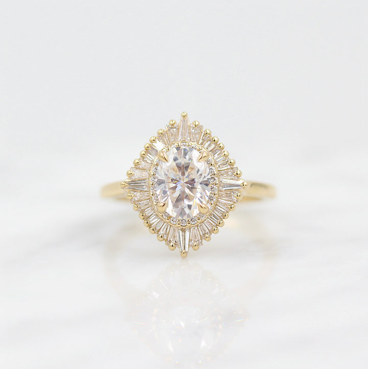 1.15ct Oval Cut Halo Moissanite Diamond Engagement Ring