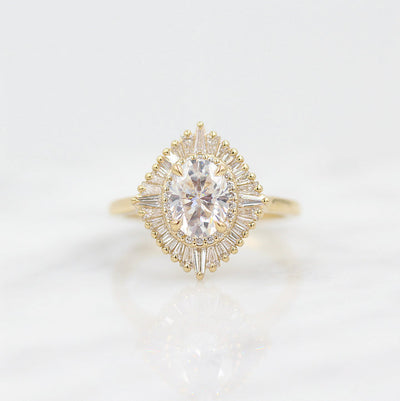 1.15ct Oval Cut Halo Moissanite Diamond Engagement Ring