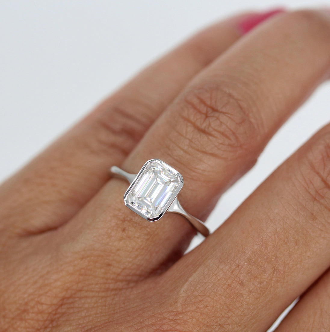 1.7ct Emerald Cut Solitaire Moissanite Diamond Engagement Ring