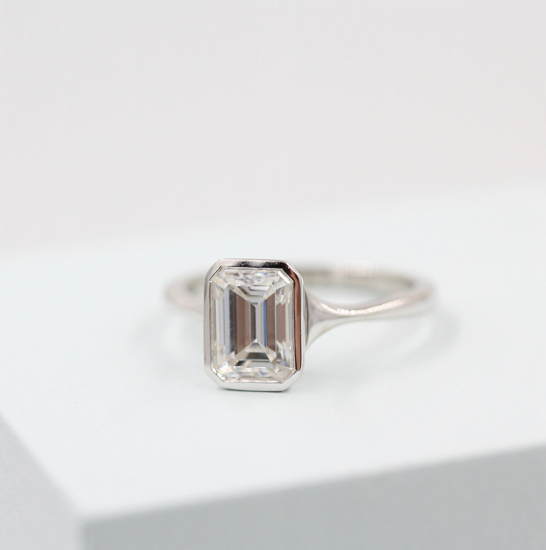 1.7ct Emerald Cut Solitaire Moissanite Diamond Engagement Ring
