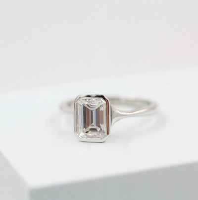1.7ct Emerald Cut Solitaire Moissanite Diamond Engagement Ring