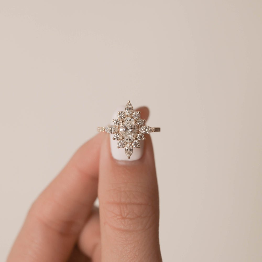 0.75ct Oval Cut Moissanite Cluster Diamond Engagement Ring