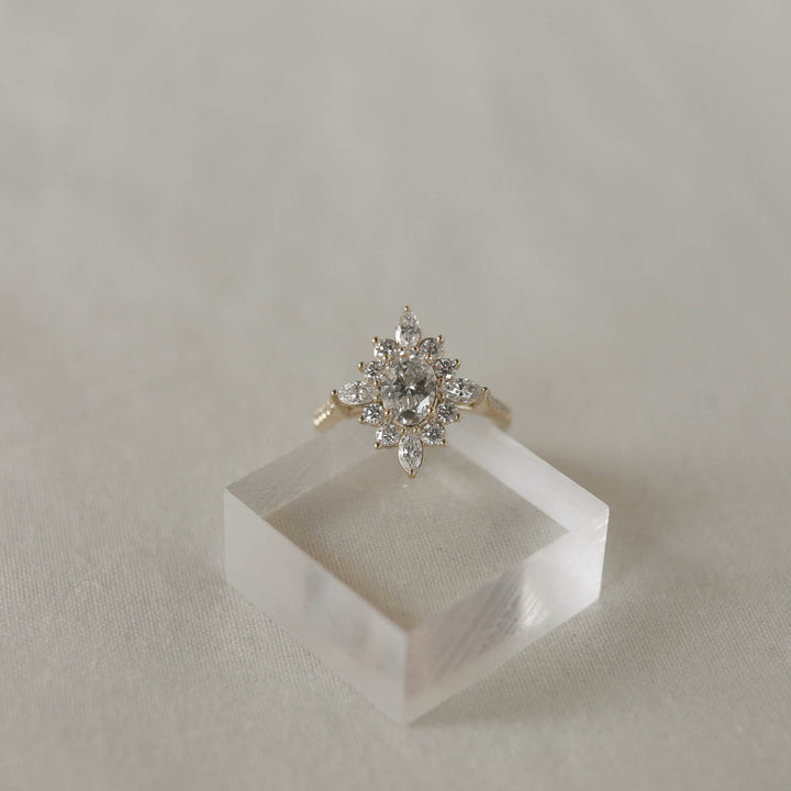 0.75ct Oval Cut Moissanite Cluster Diamond Engagement Ring
