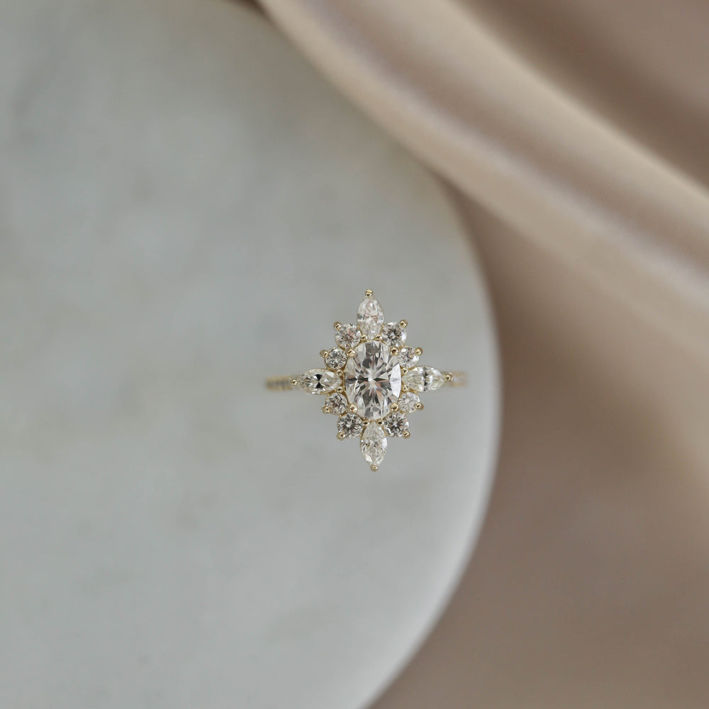 0.75ct Oval Cut Moissanite Cluster Diamond Engagement Ring