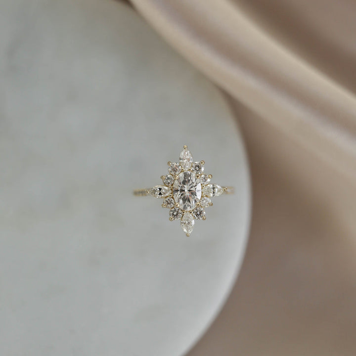 0.75ct Oval Cut Moissanite Cluster Diamond Engagement Ring