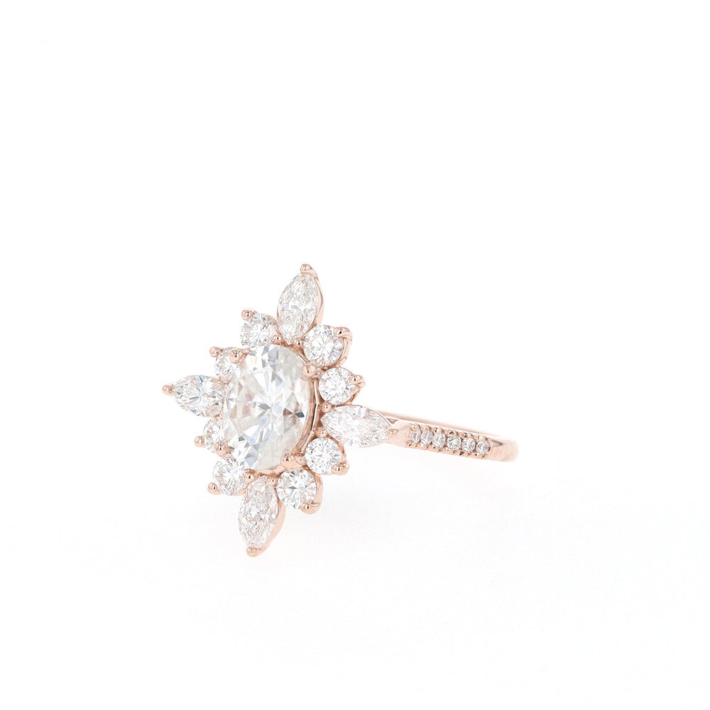 0.75ct Oval Cut Moissanite Cluster Diamond Engagement Ring
