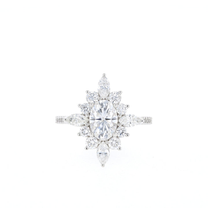 0.75ct Oval Cut Moissanite Cluster Diamond Engagement Ring