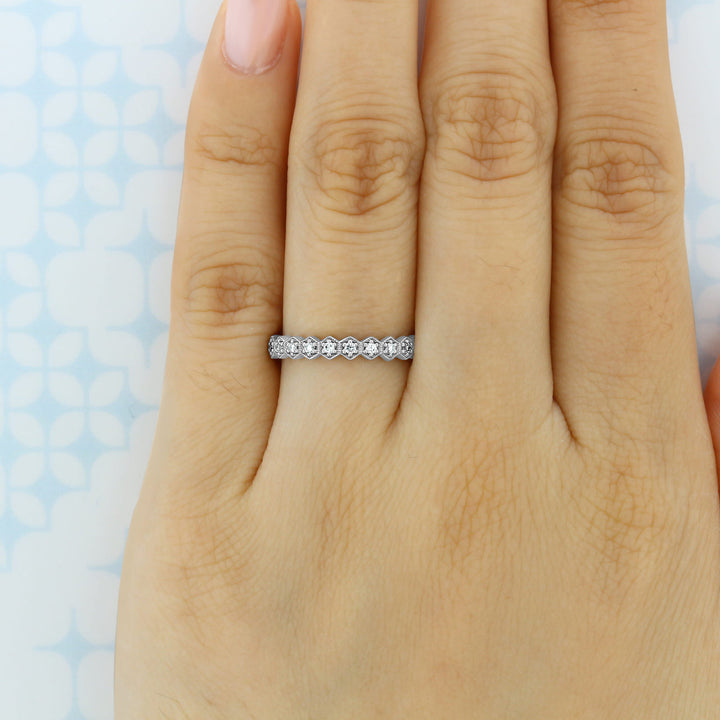 Hexagonal Style Full Eternity Pave Setting Wedding Band