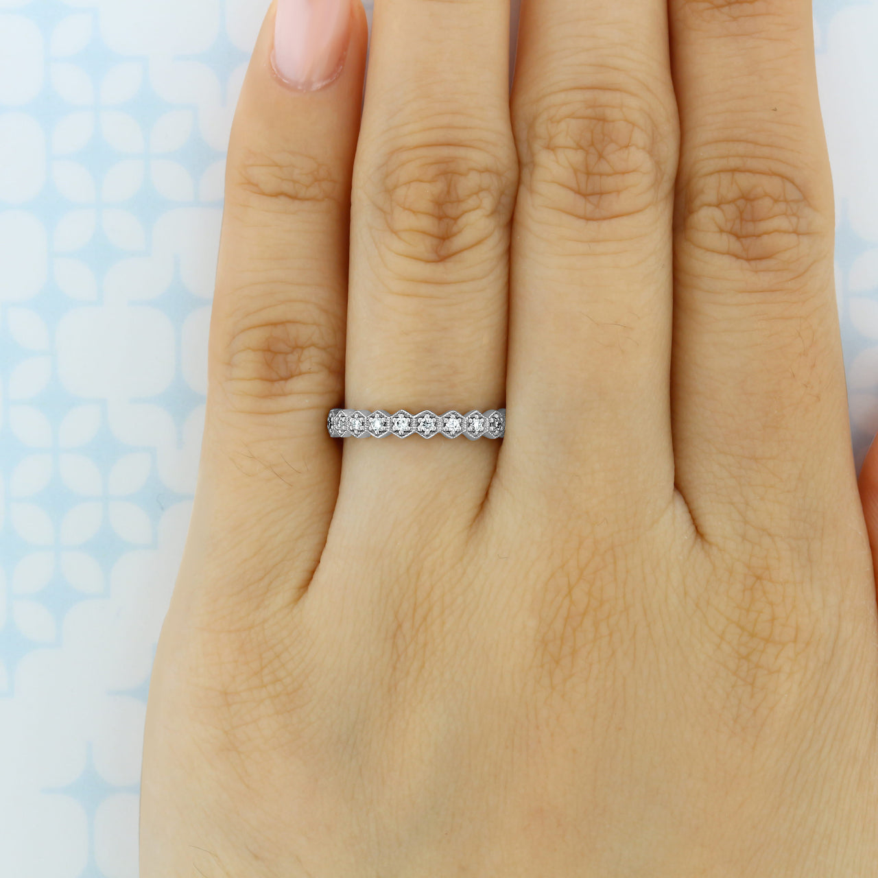 Hexagonal Style Full Eternity Pave Setting Wedding Band