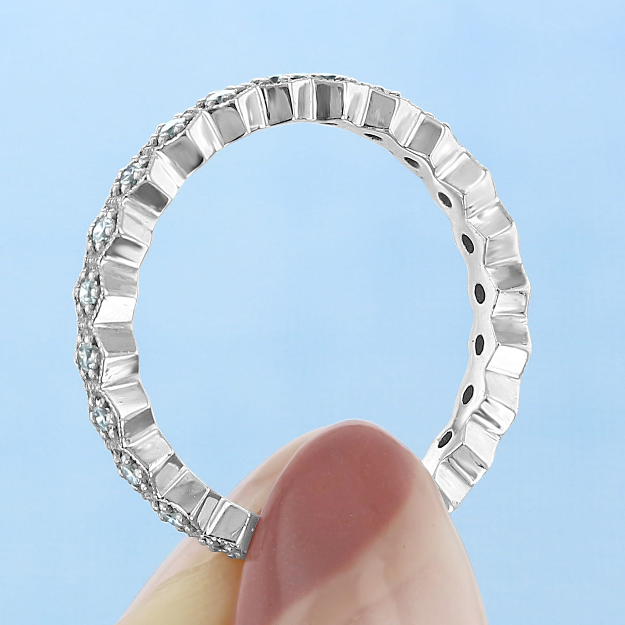 Hexagonal Style Full Eternity Pave Setting Wedding Band