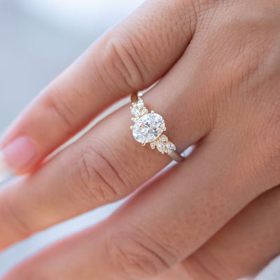 1.93CT Oval Cut Moissanite Cluster Engagement Ring in 14K Rose Gold