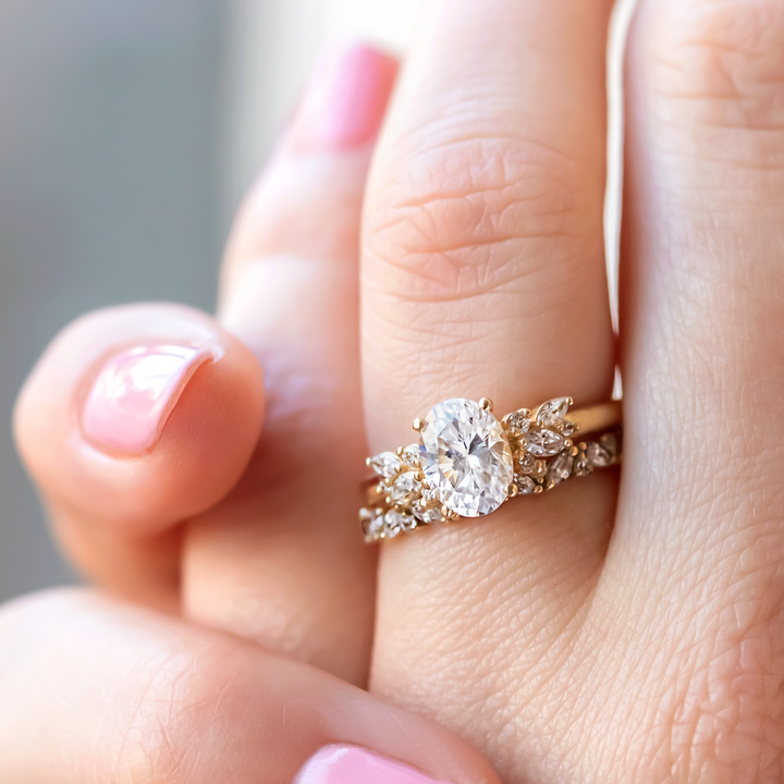 1.93CT Oval Cut Moissanite Cluster Engagement Ring in 14K Rose Gold