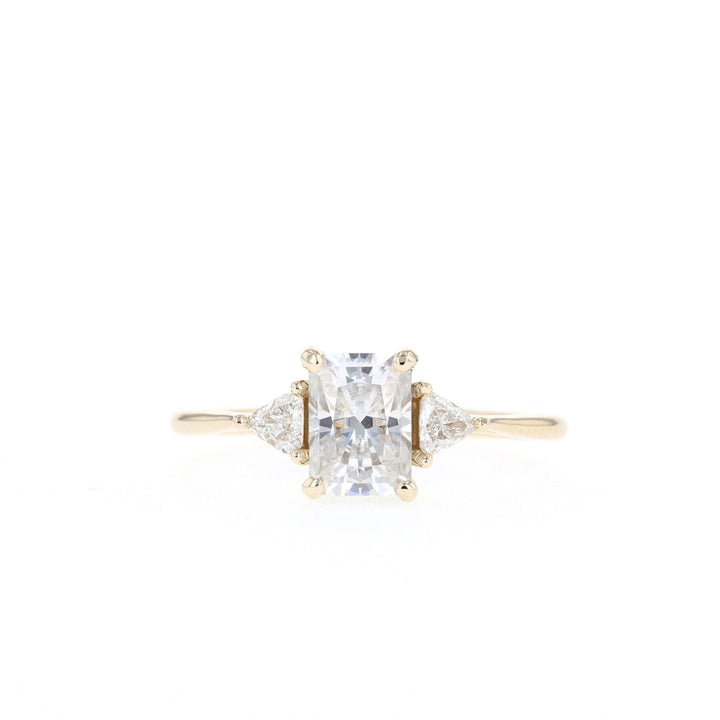 1.10CT Emerald Cut Three Stone Moissanite Diamond Engagement Ring