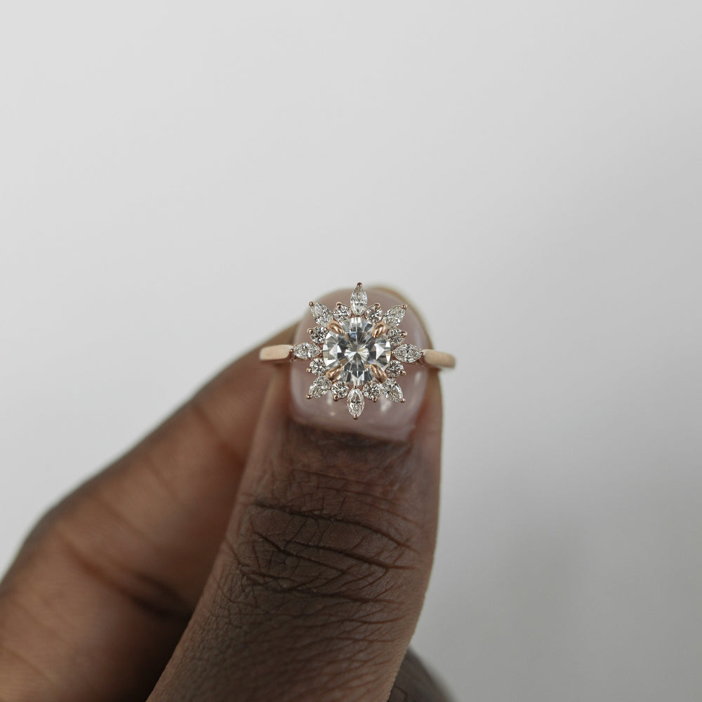 1.05CT Round Moissanite Cluster Diamond Engagement Ring