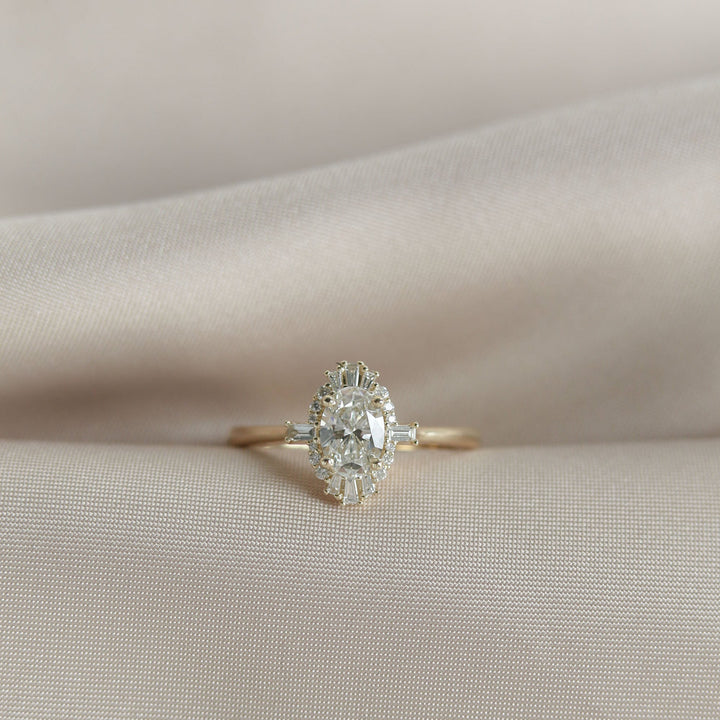 0.75CT Oval Cut Cluster Moissanite Diamond Engagement Ring